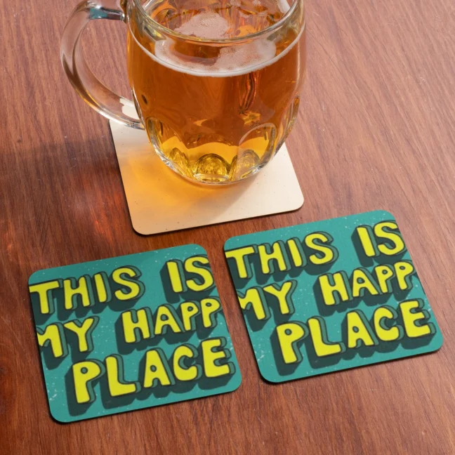 Therareparrot Motivational This Is My Happy Place Printed Premium Tea Coaster Set Of 2