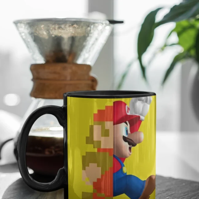 1990 Game Mario Printed Black Mug