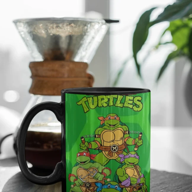 1990 Game Ninja Turtle Printed Black Mug