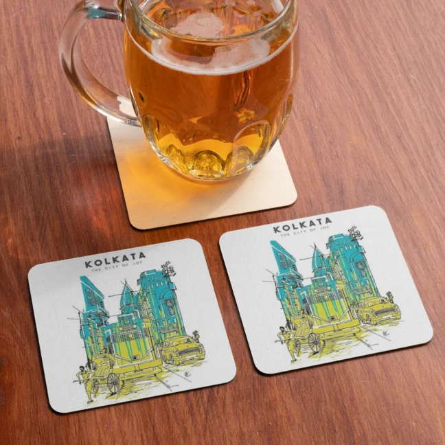 Therareparrot Kolkata City Of Joy Printed Premium Tea Coaster Set Of 2|Kolkata City Coasters