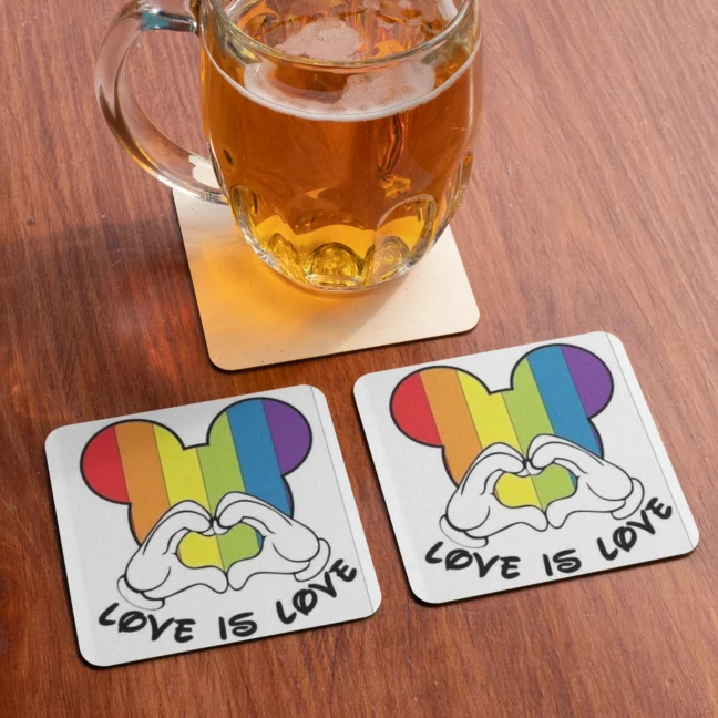 Therareparrot Lgbt Love Is Love Printed Premium Tea Coaster Set Of 2