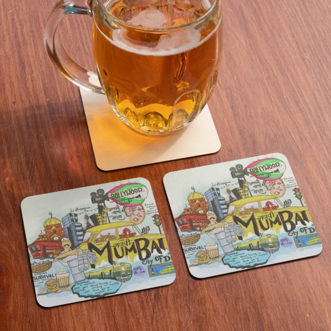 Therareparrot Mumbai Art Printed Premium Tea Coaster Set Of 2