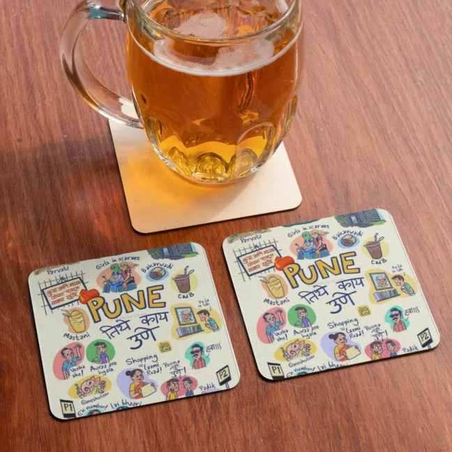 Therareparrot Pune City Theme Printed Premium Tea Coaster Set Of 2