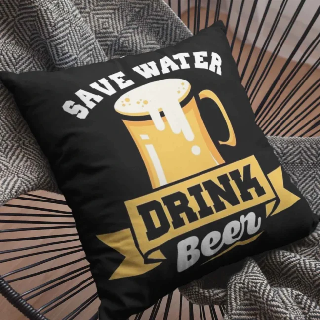 Therareparrot Save Water Drink Beer Printed Quirky Cushion