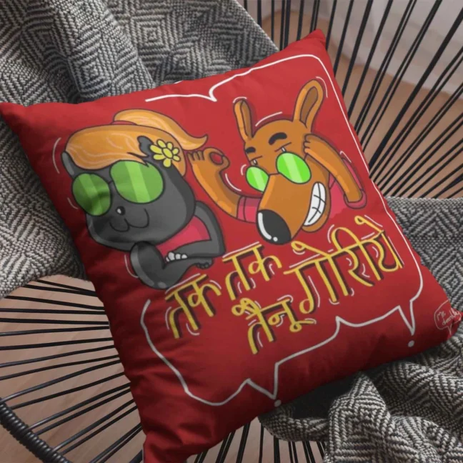 Therareparrot Tak Tak Tainu Goriye Printed Quirky Cushion