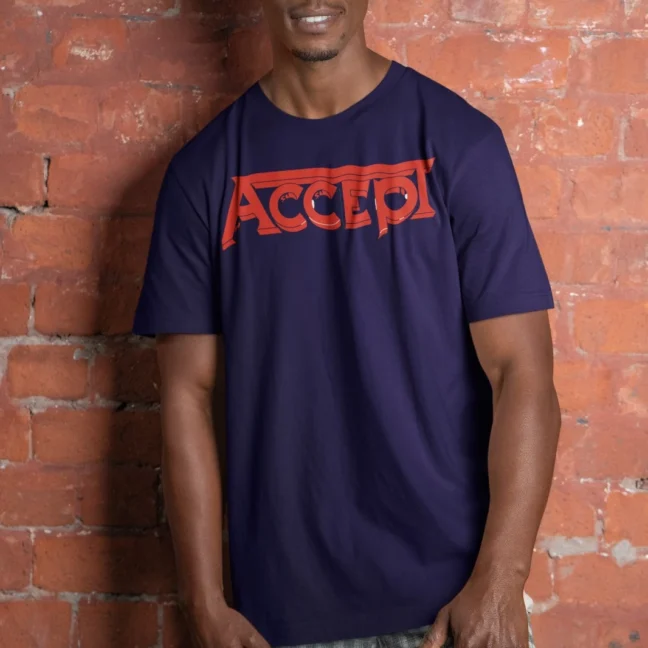 The Rare Parrot Accept Navy Blue Band Logo T-Shirt | Official Heavy Metal Merchandise