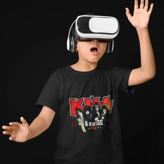 Clubofthefreaks Kiss Vr Headset Black Youth Tshirt Virtual Reality Rock Band Tee